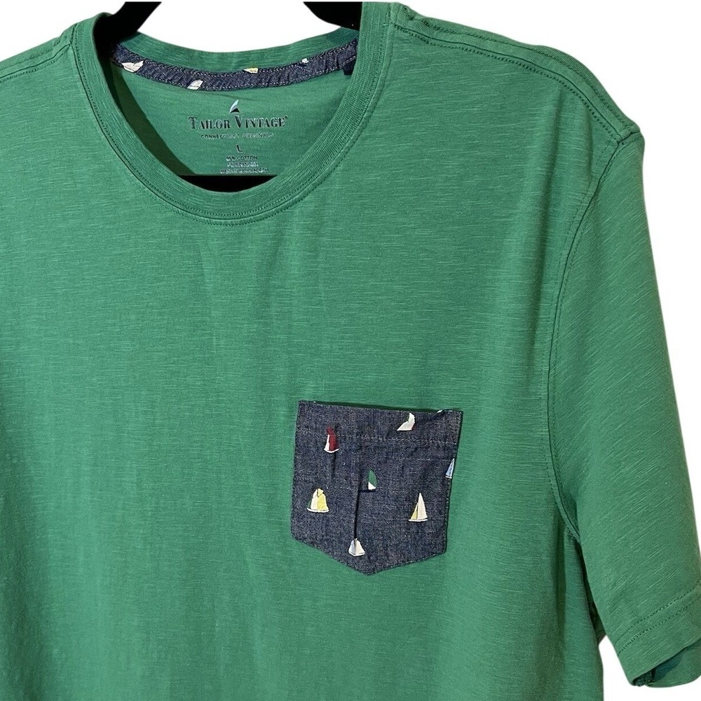 Sailboat Pocket‎ Mens Soft Green Tee Summer Coastal Nautical Preppy Casual Large